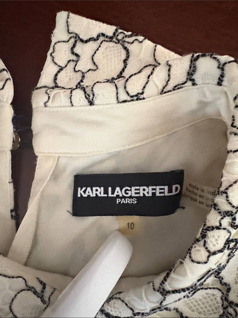 Karl Lagerfeld Cream and Black Lace Blouse with Black Bow Collar - Picture 2 of 10